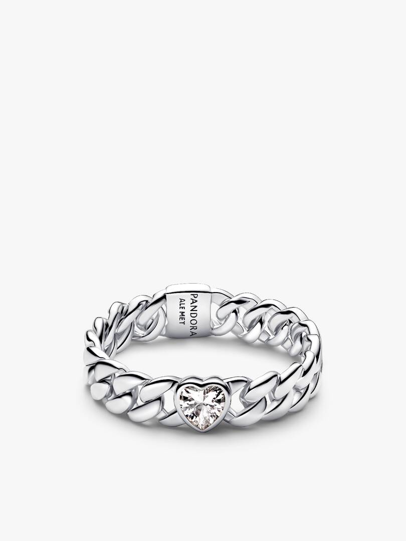 Silver Heart Cuban Chain Bracelet & Ring Set 2 Quantity