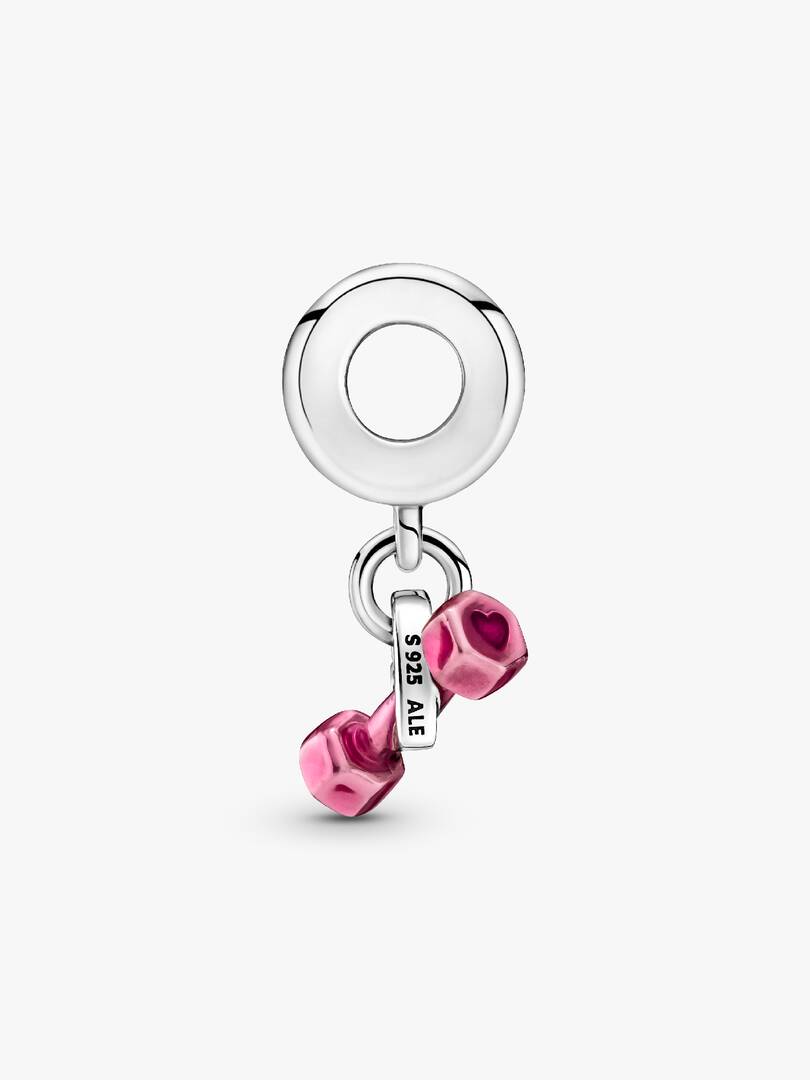 Dumbbell & Heart Dangle Charm Sterling silver