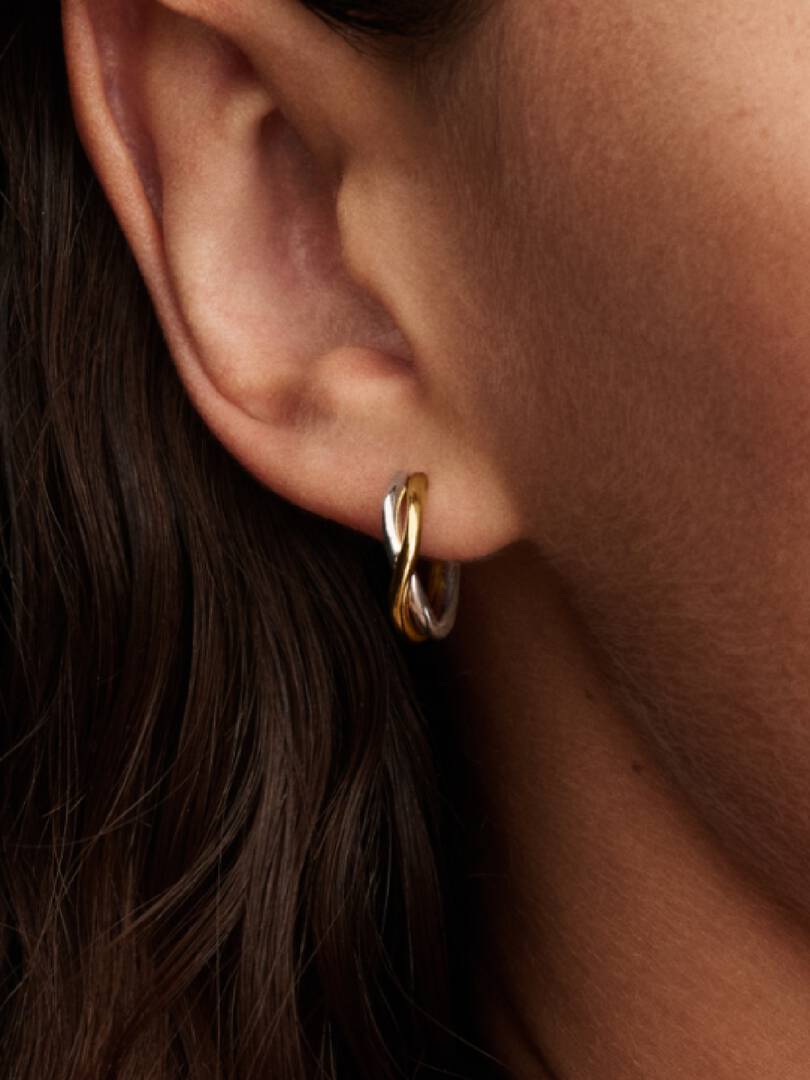 Organically Shaped Two-tone Open Hoop Earrings Sterling silver, 14k gold plating