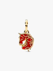 Red Fire Horse Murano Glass Dangle Charm 14k gold plating