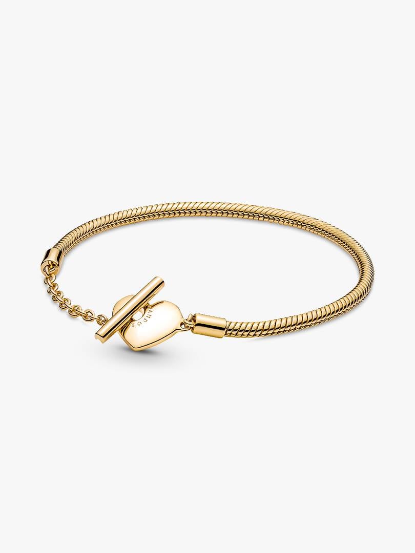Pandora Moments Heart T-Bar Snake Chain Bracelet 14k gold plating