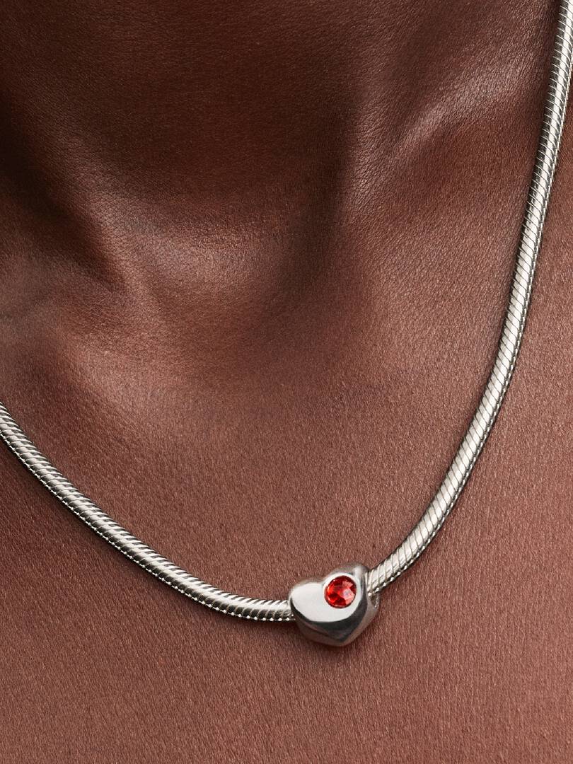 Engravable Red Stone Heart Charm Sterling silver