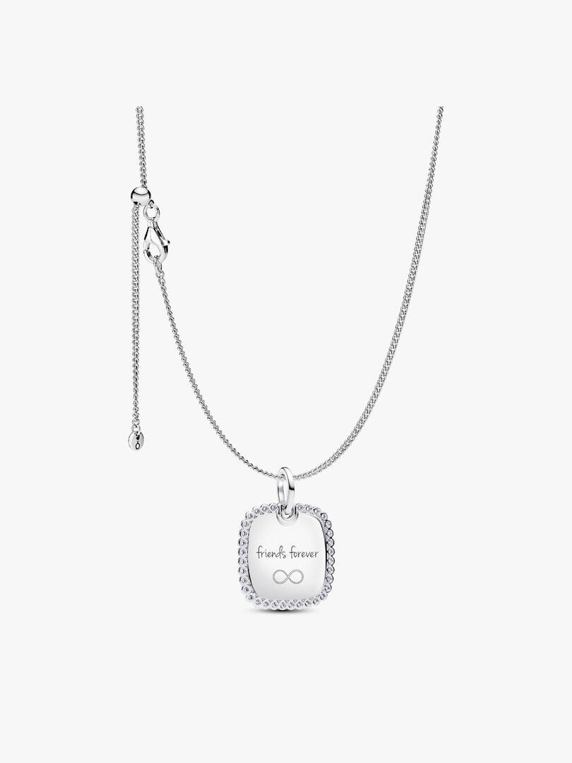 Engravable Sparkling Square Tag Pendant Necklace 2 Quantity