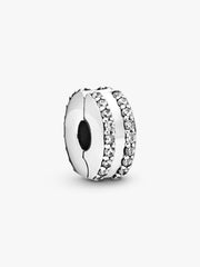 Double Lined Pavé Clip Charm Sterling silver