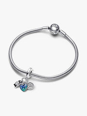 Camera, Heart & Compass Triple Dangle Charm Sterling silver
