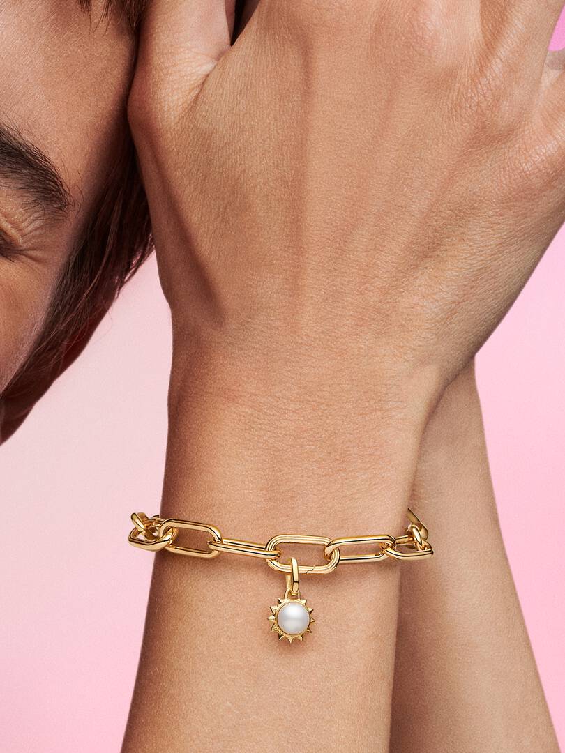 Pandora ME Treated Freshwater Cultured Pearl Sun Mini Dangle Charm 14k gold plating
