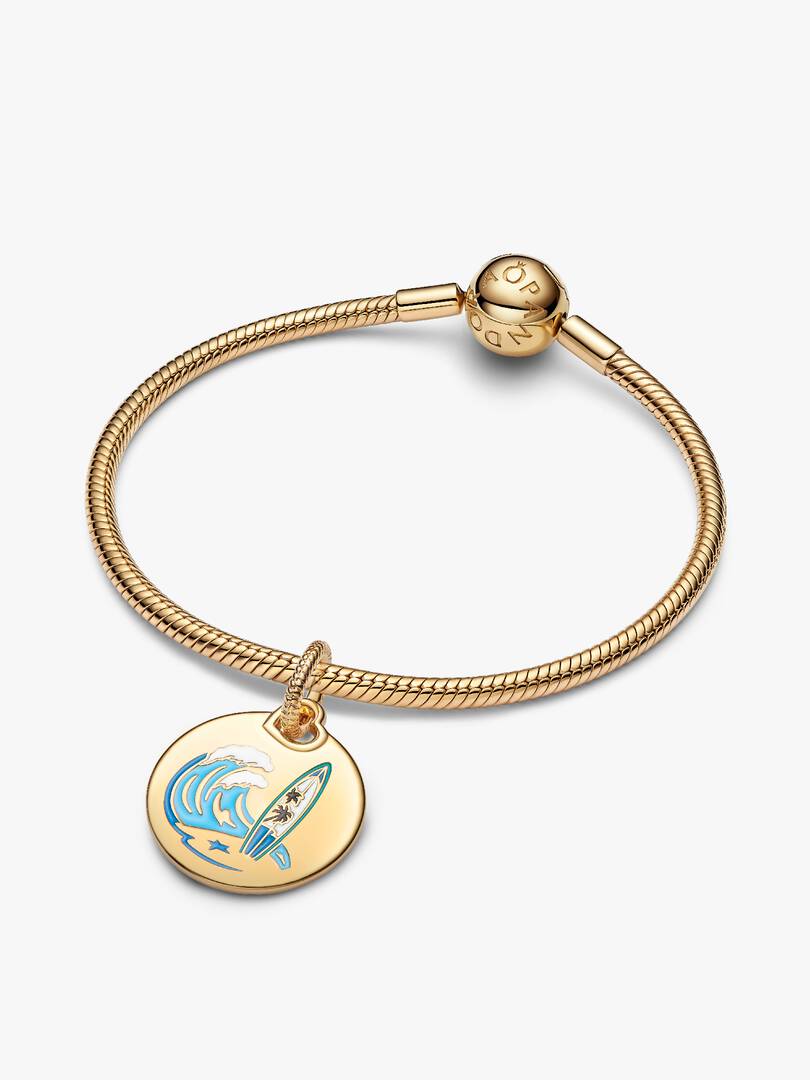Surfing Round Tag Dangle Charm 14k gold plating