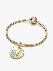 Surfing Round Tag Dangle Charm 14k gold plating