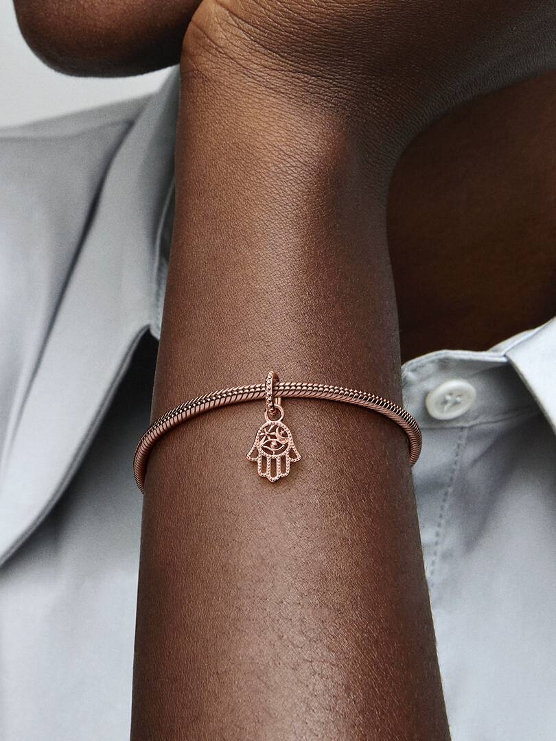 FINAL SALE - Protective Hamsa Hand Dangle Charm 14k rose gold plating