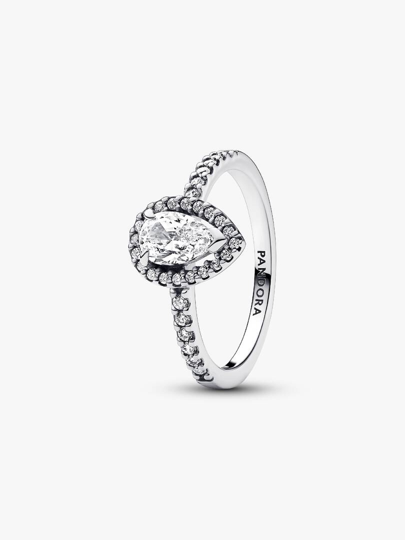 Sparkling Pear Halo Ring Sterling silver