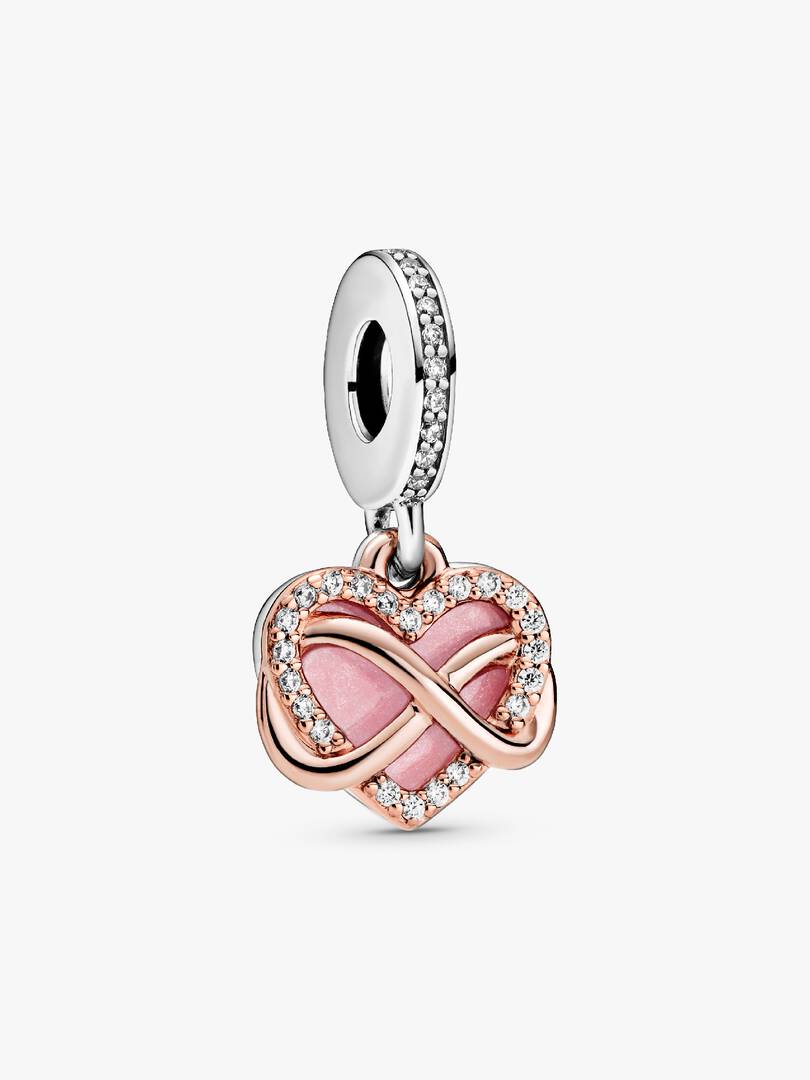 Sparkling Infinity Heart Dangle Charm Sterling silver, 14k rose gold plating