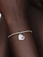 October Engravable Pink Stone Heart Dangle Charm Sterling silver