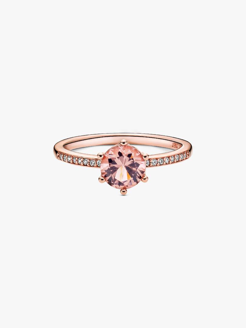 Pink Sparkling Crown Solitaire Ring 14k rose gold plating