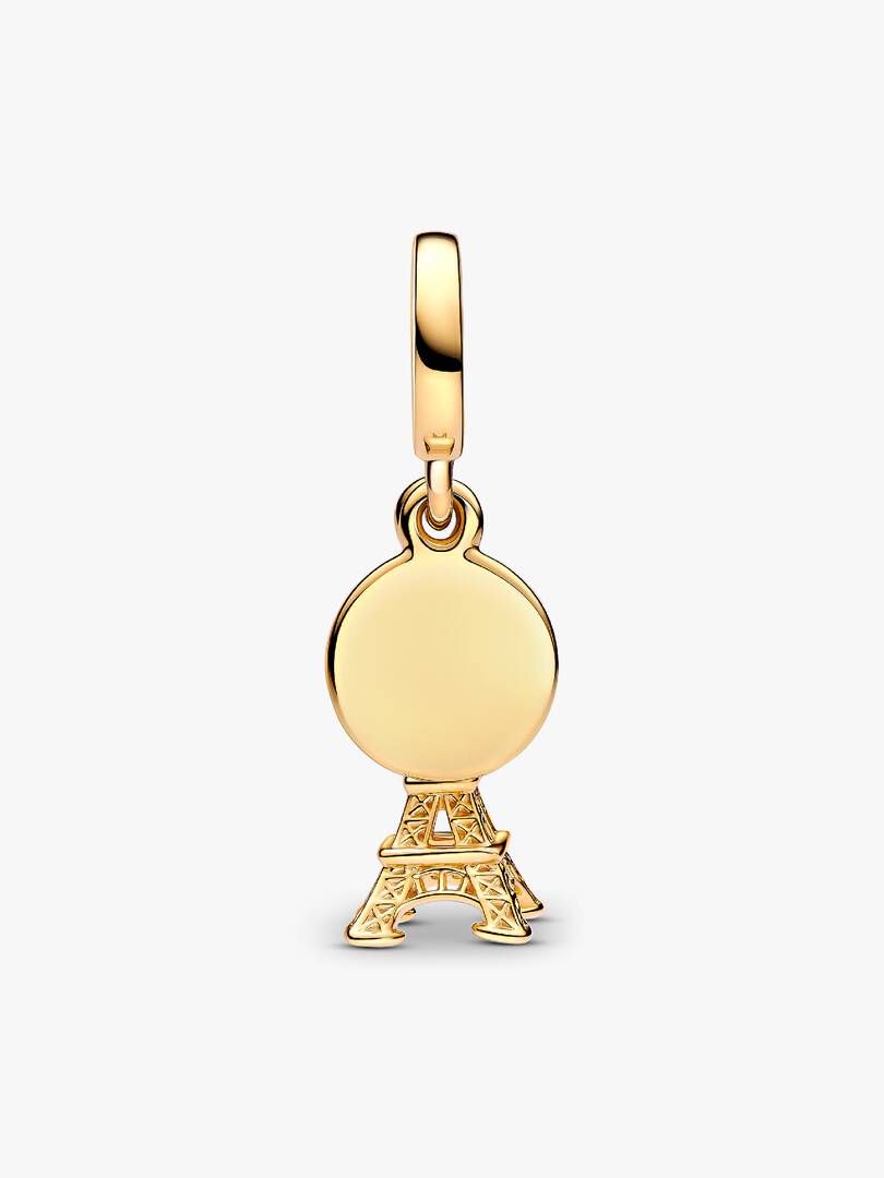 Paris Eiffel Tower Lab-Grown Diamond Engravable Double Dangle Charm 0.009 ct TW, 14k gold plating