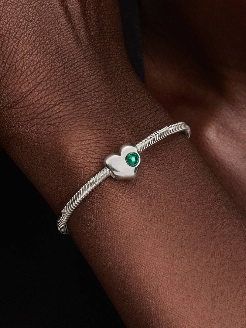 Engravable Green Stone Heart Charm Sterling silver