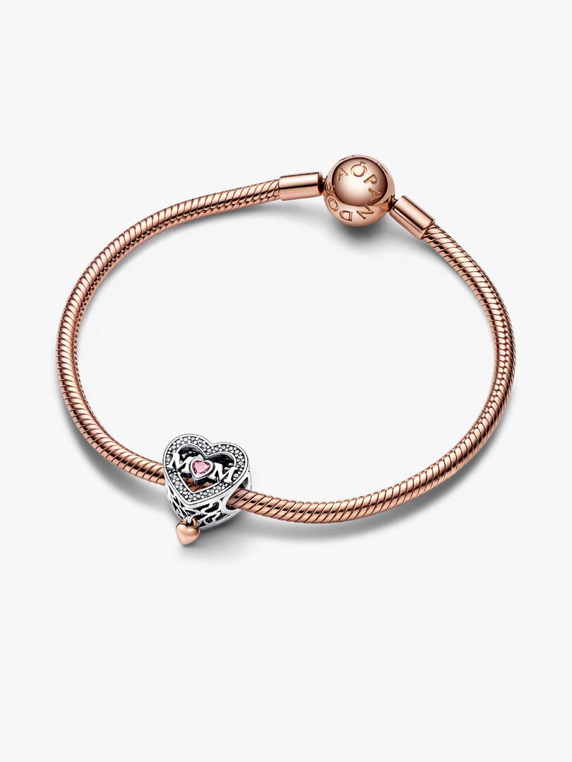 Two-tone Openwork Mom & Heart Charm Sterling silver, 14k rose gold plating