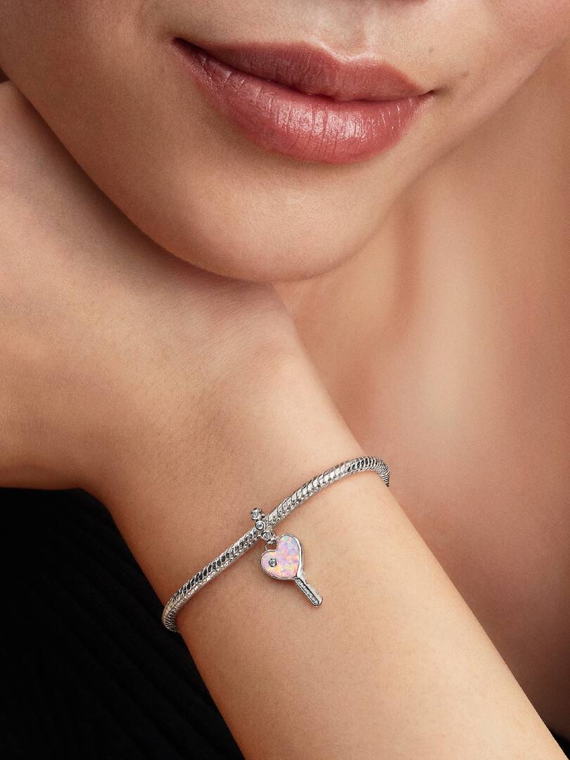 Opalescent Heart Key Dangle Charm Sterling silver