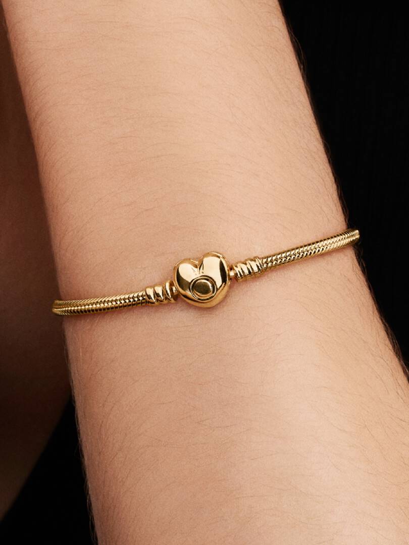 Pandora Moments Heart Clasp Snake Chain Bracelet 14k gold