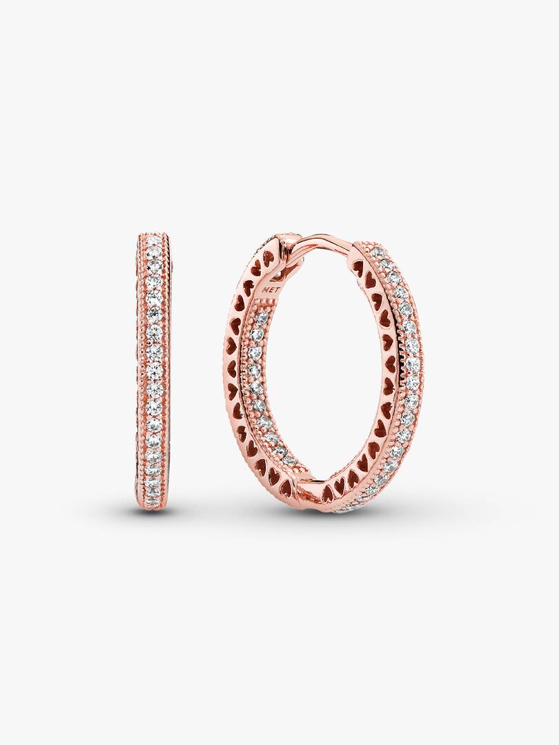 FINAL SALE - Sparkle and Hearts Hoop Earrings 14k rose gold plating