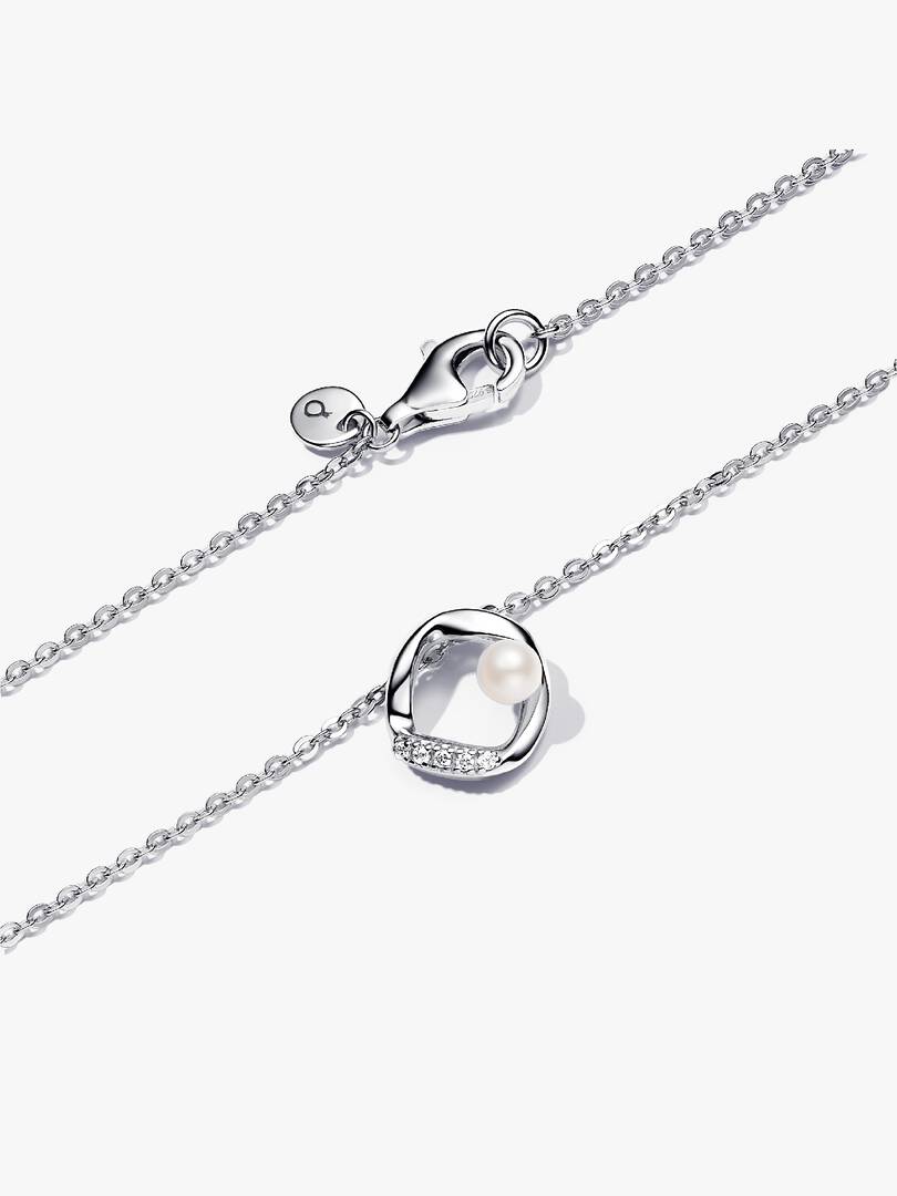 Organically Shaped Pavé Circle & Treated Freshwater Cultured Pearl Collier Necklace Sterling silver