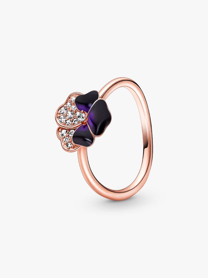 FINAL SALE - Deep Purple Pansy Flower Ring 14k rose gold plating