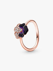 FINAL SALE - Deep Purple Pansy Flower Ring 14k rose gold plating