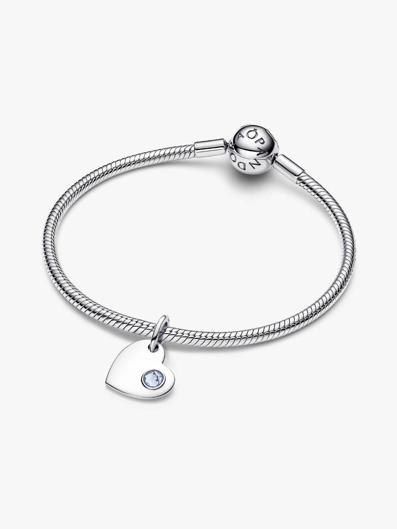 March Engravable Aqua Blue Stone Heart Dangle Charm Sterling silver