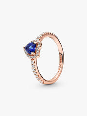 Sparkling Blue Elevated Heart Ring 14k rose gold plating