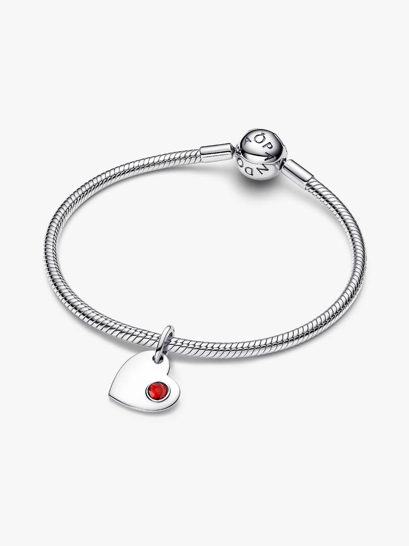 January Engravable Red Stone Heart Dangle Charm Sterling silver