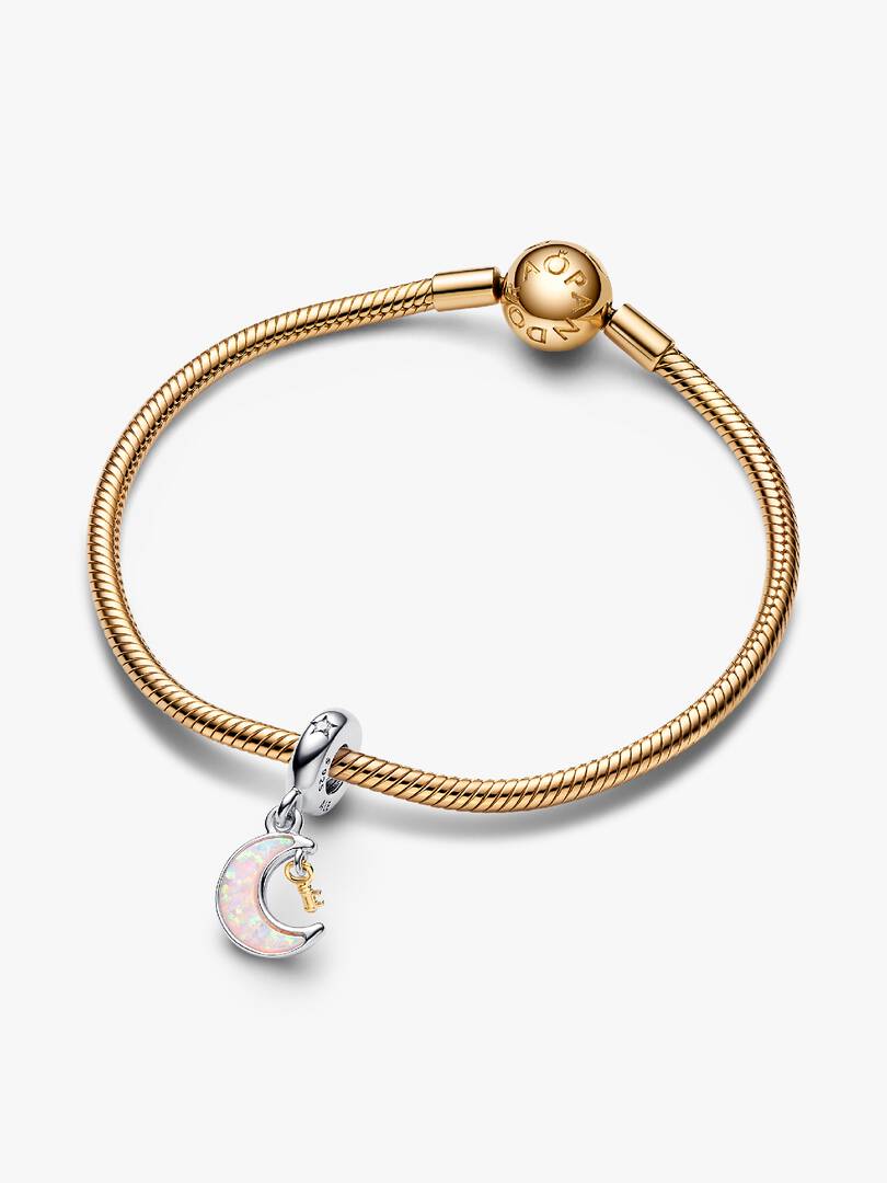 FINAL SALE - Two-tone Key & Moon Dangle Charm Sterling silver, 14k gold plating