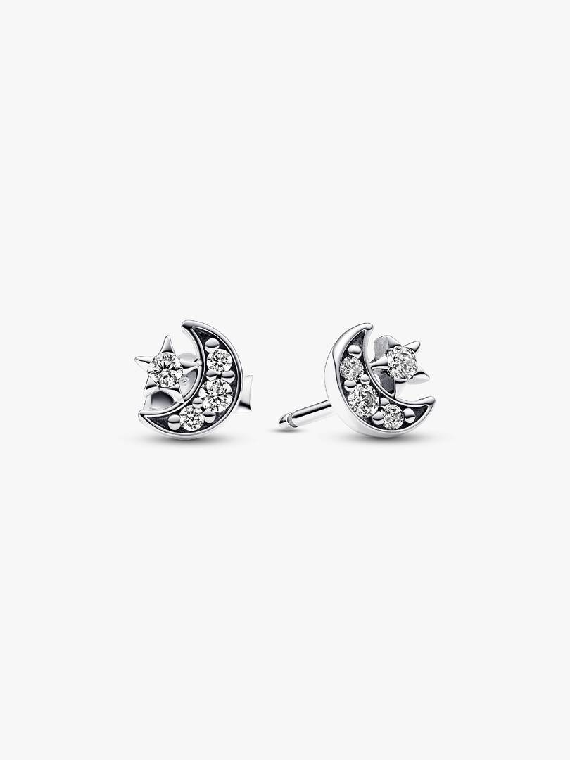 Sparkling Moon & Star Stud Earrings Sterling silver