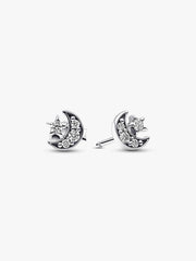 Sparkling Moon & Star Stud Earrings Sterling silver