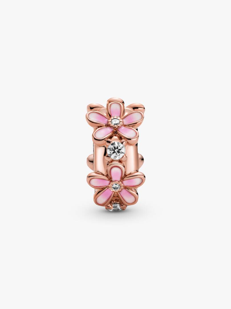 Pink Daisy Spacer Clip Charm 14k rose gold plating