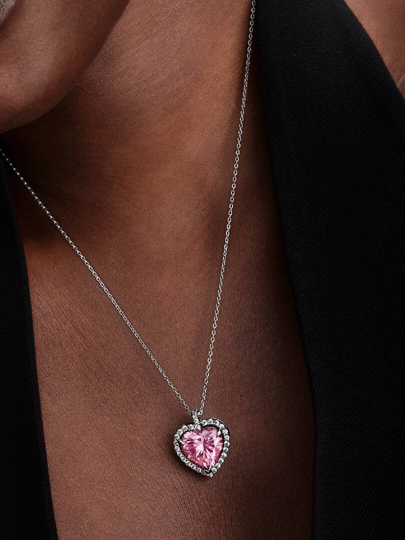 Pink Halo Heart Collier Necklace Sterling silver
