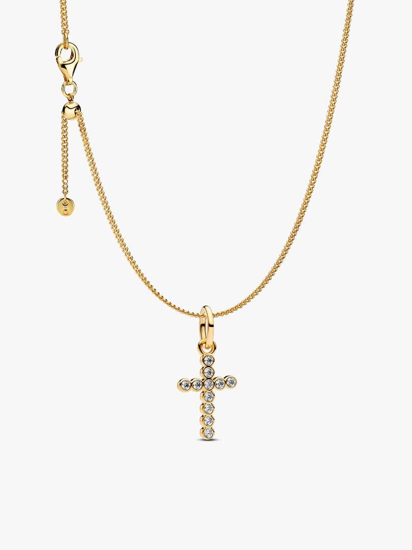 Sparkling Round Bezel Cross Pendant Necklace 2 Quantity
