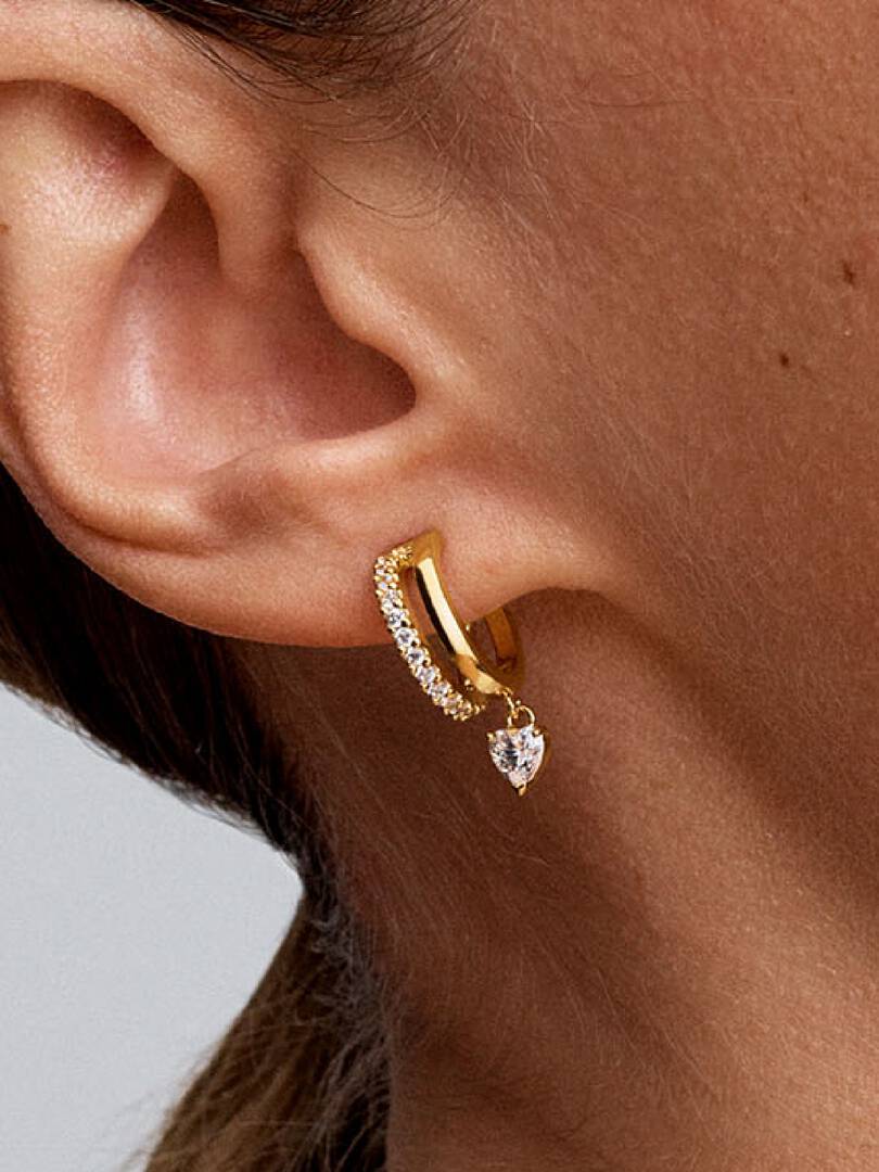 Dangling Heart Hoop Earrings 14k gold plating