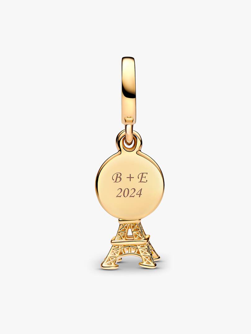 Paris Eiffel Tower Lab-Grown Diamond Engravable Double Dangle Charm 0.009 ct TW, 14k gold plating