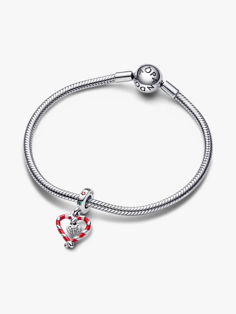 Double Candy Cane Heart Christmas Dangle Charm Sterling silver