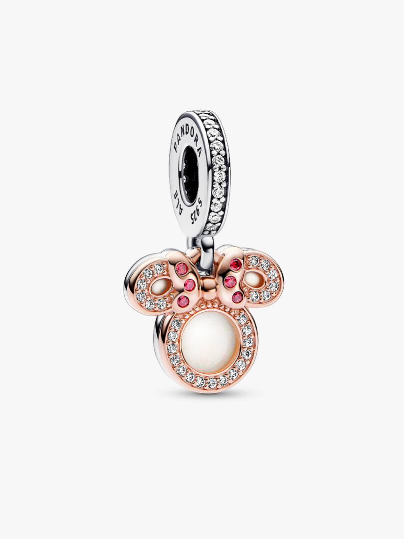 Disney Minnie Mouse Silhouette "Mom" Double Dangle Charm Sterling silver, 14k rose gold plating