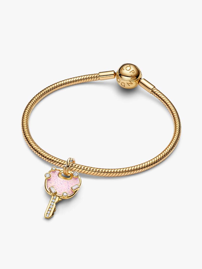 Opalescent Pink Love Key Large Dangle Charm 14k gold plating