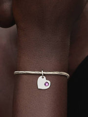 February Engravable Heart Purple Stone Heart Dangle Charm Sterling silver