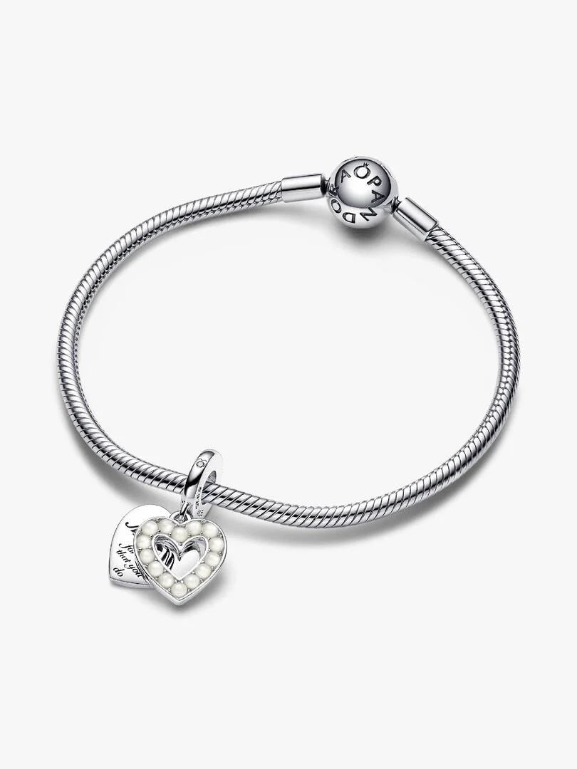 Pearlescent White Heart Double Dangle Charm Sterling silver