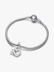 Pearlescent White Heart Double Dangle Charm Sterling silver