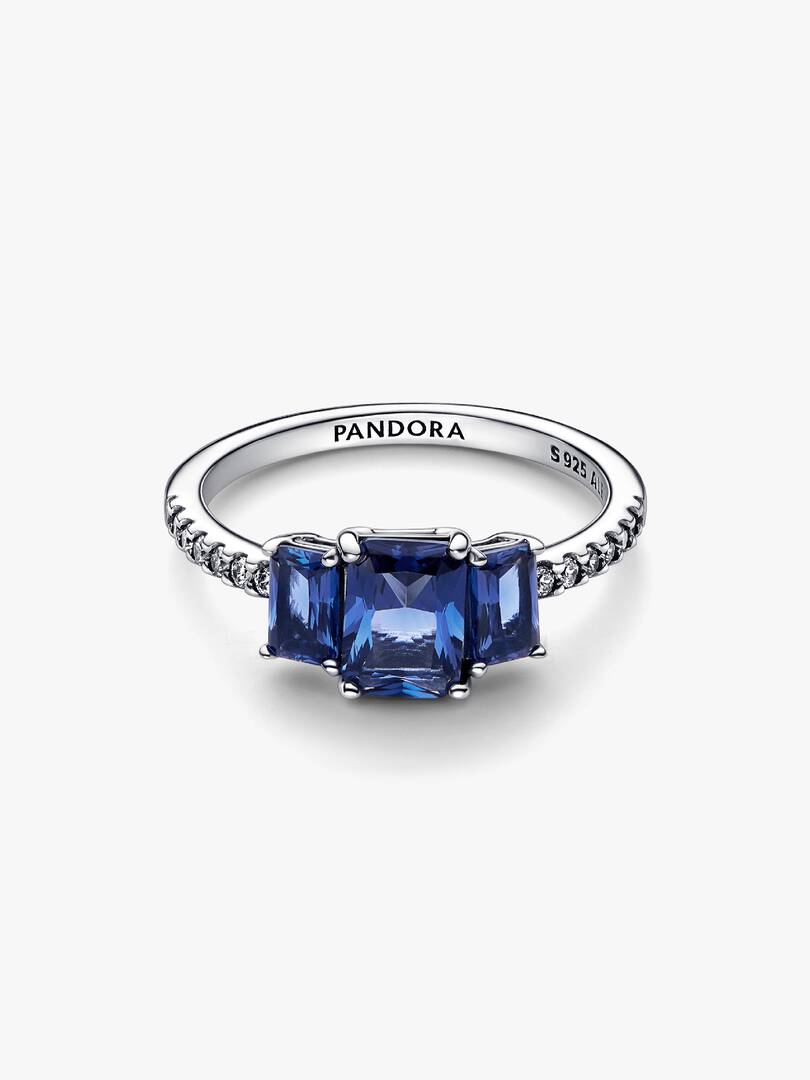 FINAL SALE - Blue Rectangular Three Stone Sparkling Ring Sterling silver