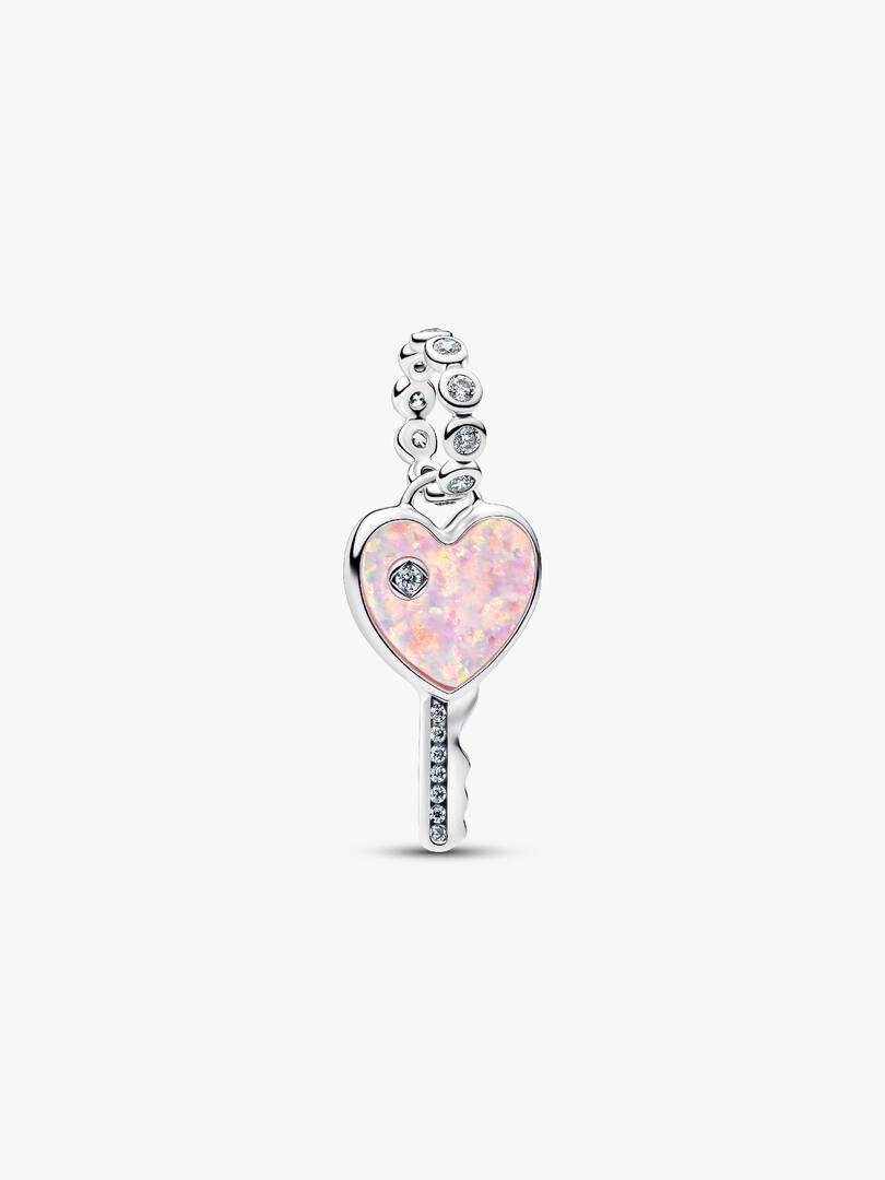 Opalescent Heart Key Dangle Charm Sterling silver