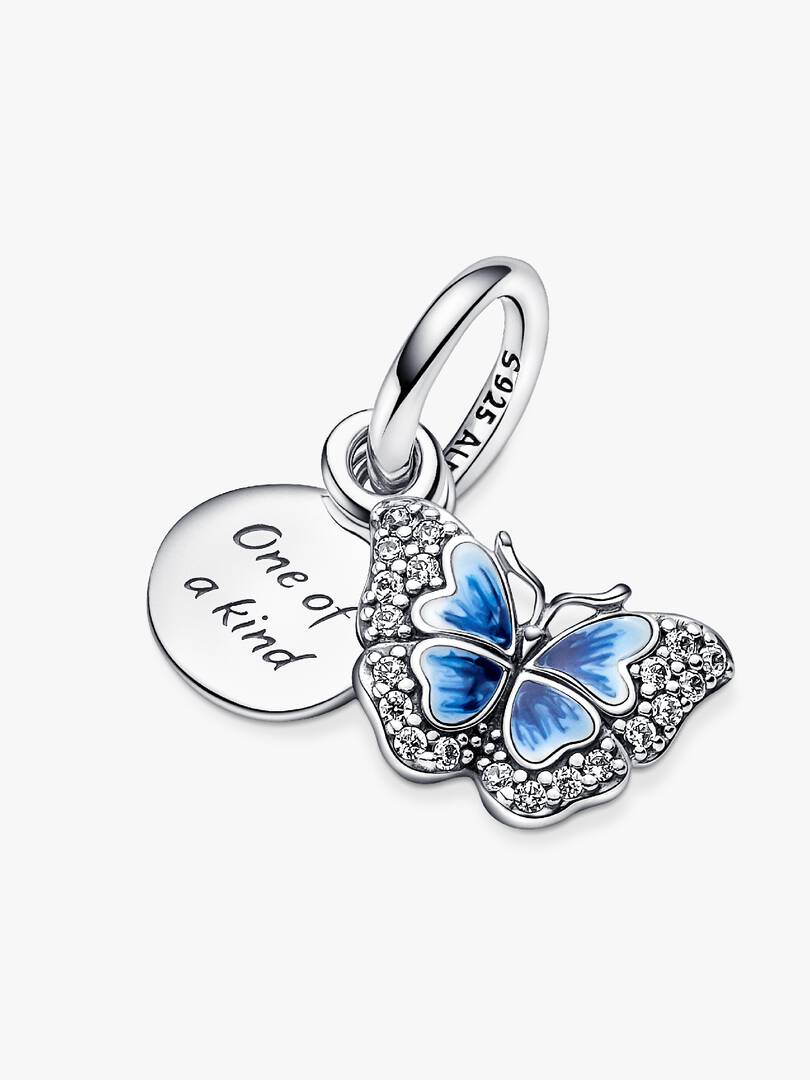 Blue Butterfly & Quote Double Dangle Charm Sterling silver