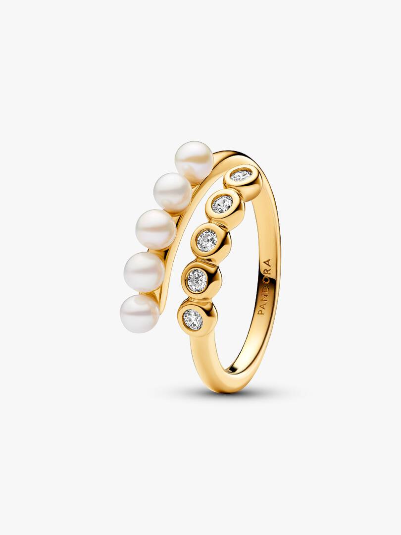 FINAL SALE - Treated Freshwater Cultured Pearls & Stones Open Ring 14k gold plating