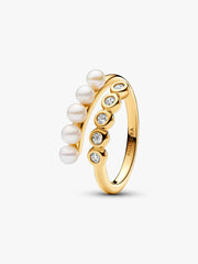 FINAL SALE - Treated Freshwater Cultured Pearls & Stones Open Ring 14k gold plating