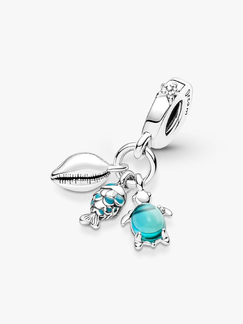 Fish, Sea Turtle & Conch Triple Dangle Charm Sterling silver