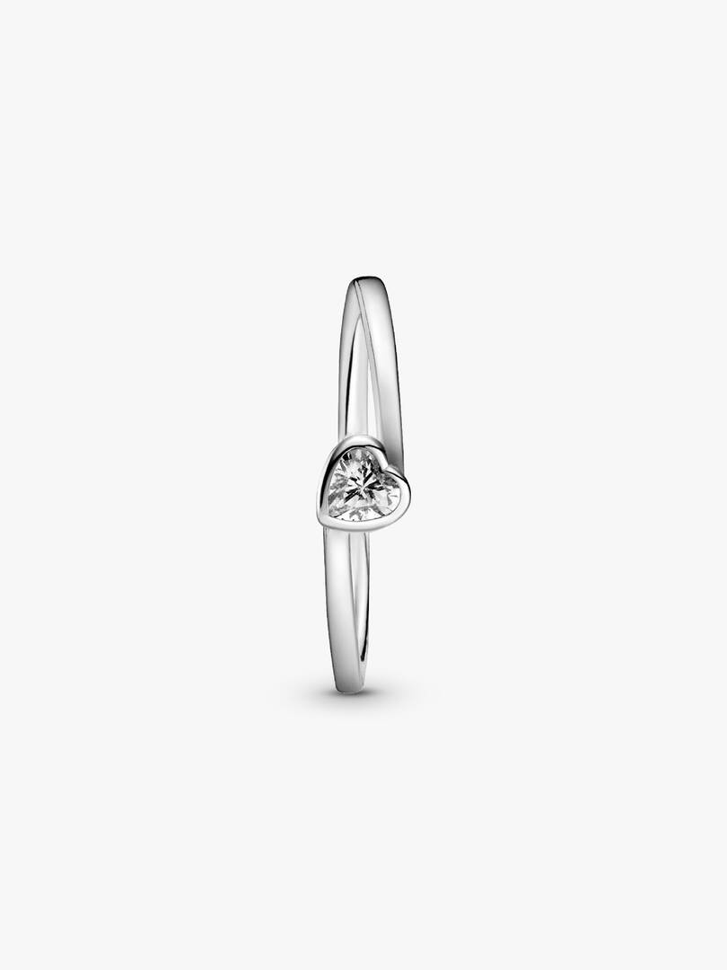 Clear Tilted Heart Solitaire Ring Sterling silver
